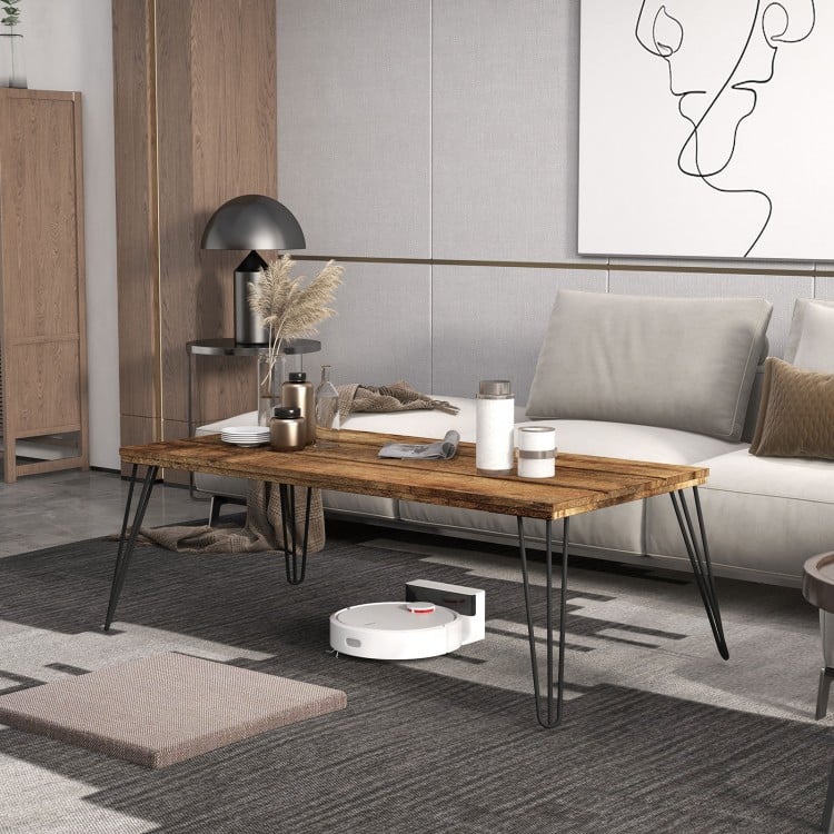 43.5 Inch Wooden Rectangular Coffee Table with Metal Legs