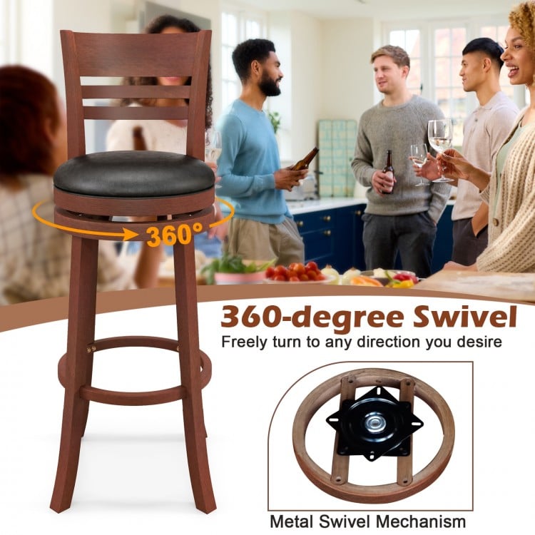 Set of 2 360° Bar Stools with PU Upholstered Seats