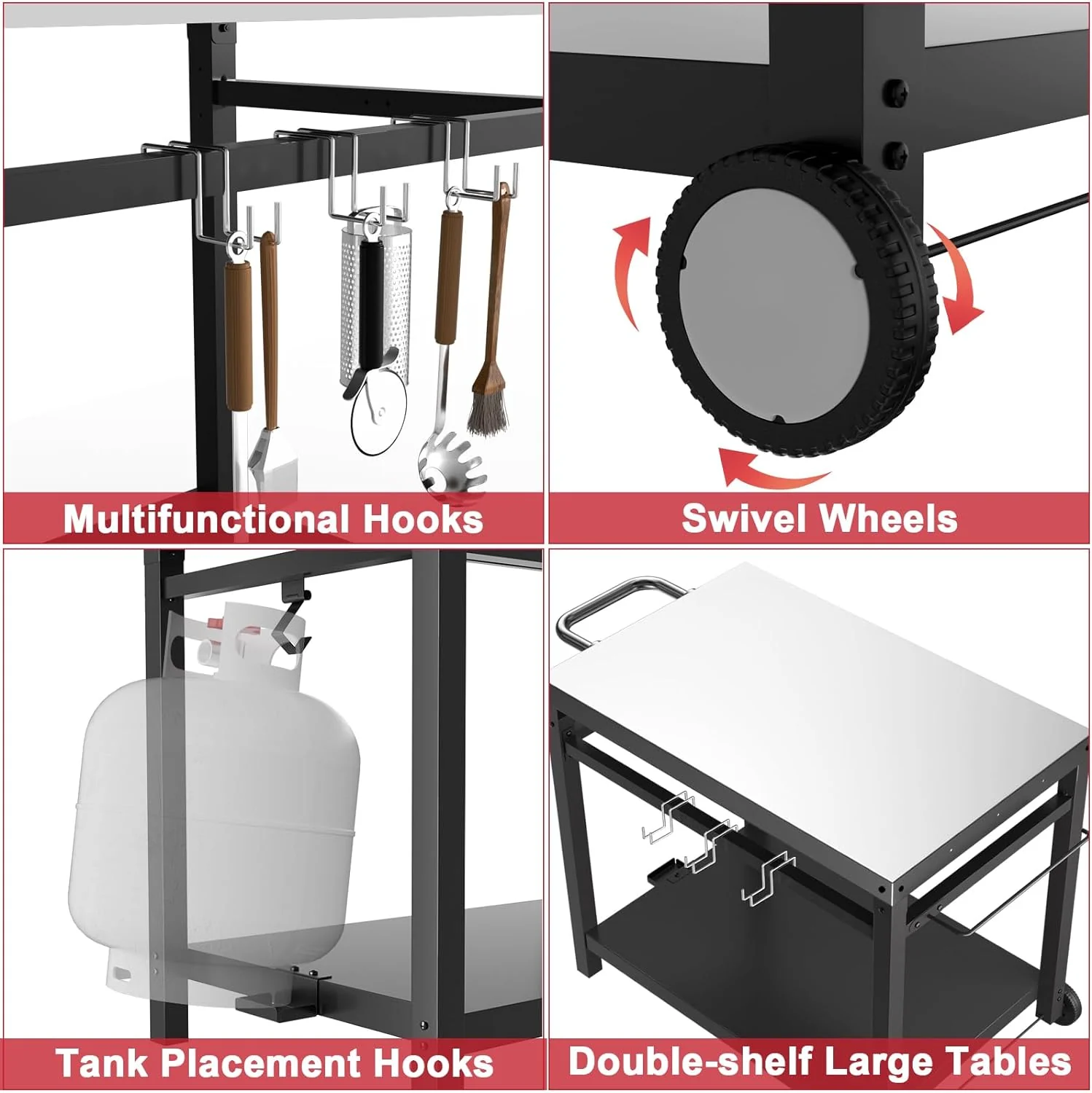 GLOWYE Stainless Steel Foldable BBQ Grill Cart with Wheels – Outdoor Dining Table & Food Prep Station