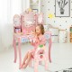 Kids Vanity Princess Makeup Dressing Table Chair Set with Tri-fold Mirror