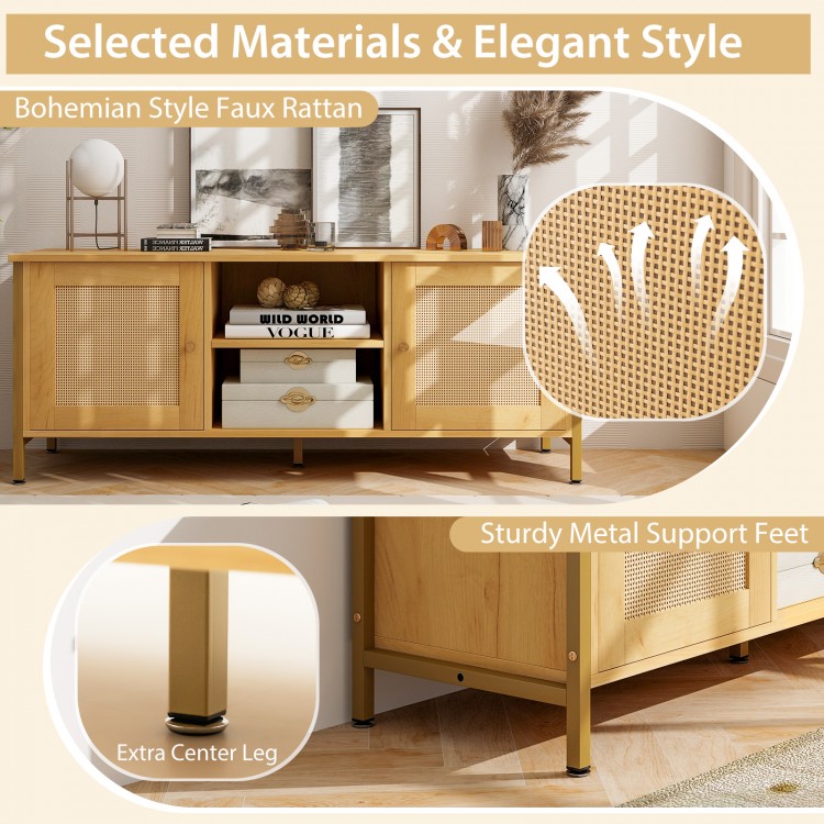 Boho TV Stand for TV up to 55 Inches with Faux Rattan Door