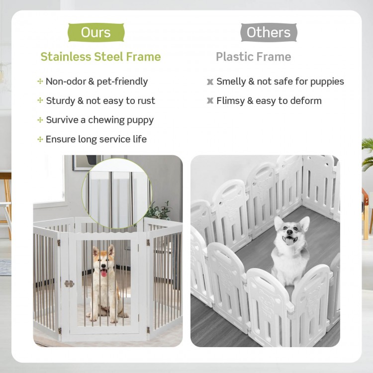 Freestanding 6-Panel Dog Gate with 4 Support Feet for Stairs
