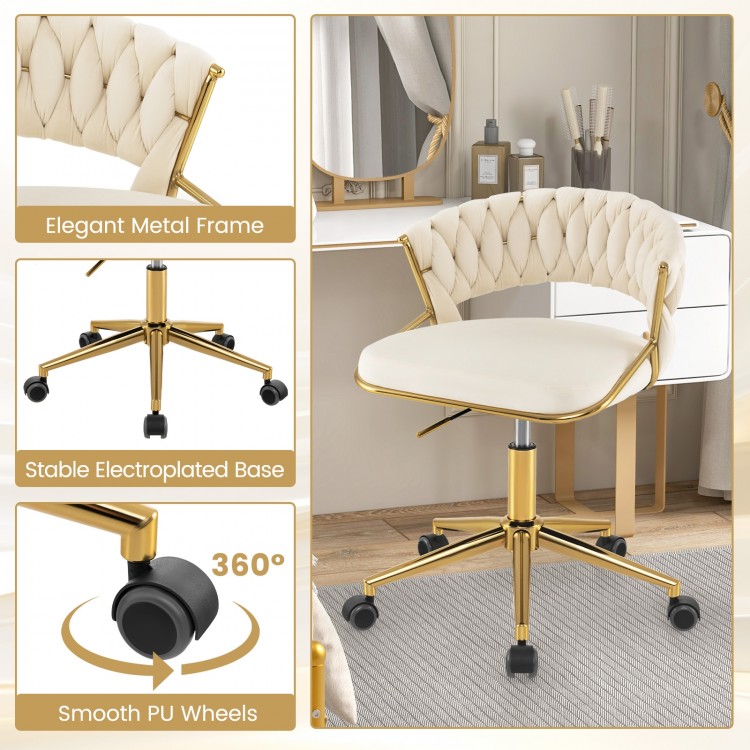 360° Height Adjustable Swivel Upholstered Desk Computer Chair with Hand-woven Back