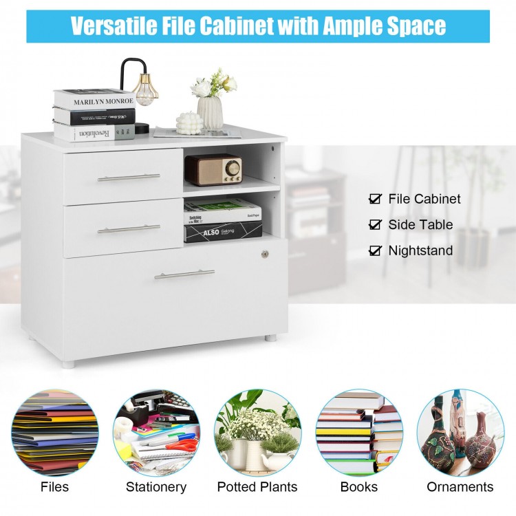 3 Drawer Lateral File Cabinet on Wheels with Storage Shelves