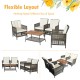 5 Pieces Patio Rattan Furniture Set Cushioned Sofa Armrest Wooden Tabletop