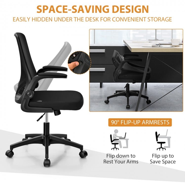 Swivel Mesh Office Chair with Foldable Backrest and Flip-Up Arms