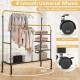Rolling Double Rods Garment Rack with Height Adjustable Hanging Bars