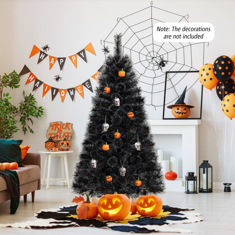 6/7/8 Feet Black Artificial Halloween Christmas Tree with PVC Branch Tips and 210/320/450 Cool White LED Lights