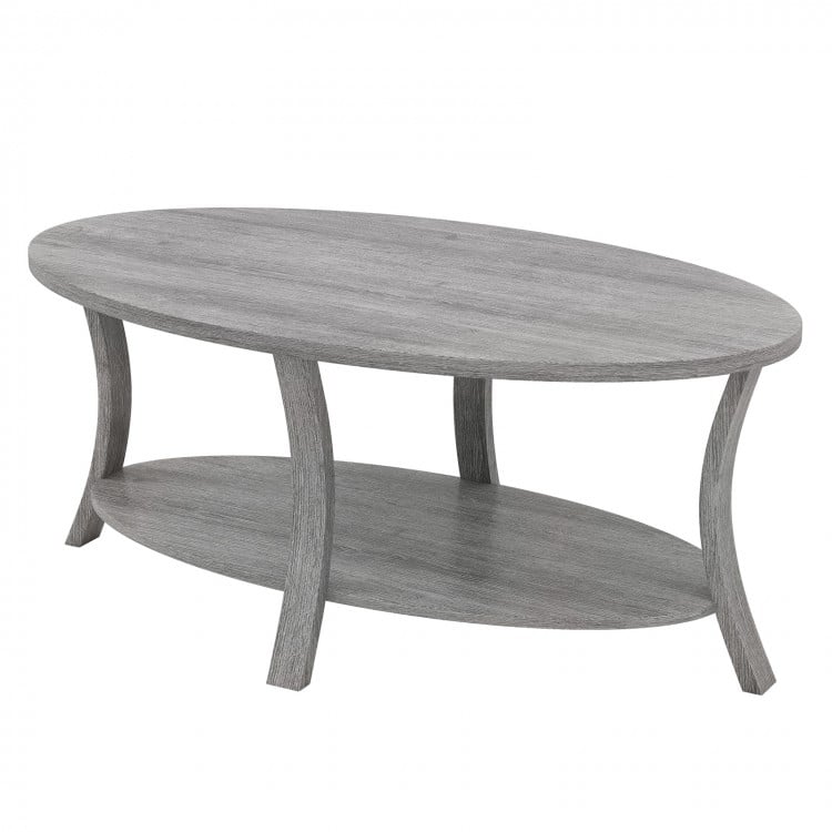Oval Coffee Table 2-Tier Center Table with Storage Shelf
