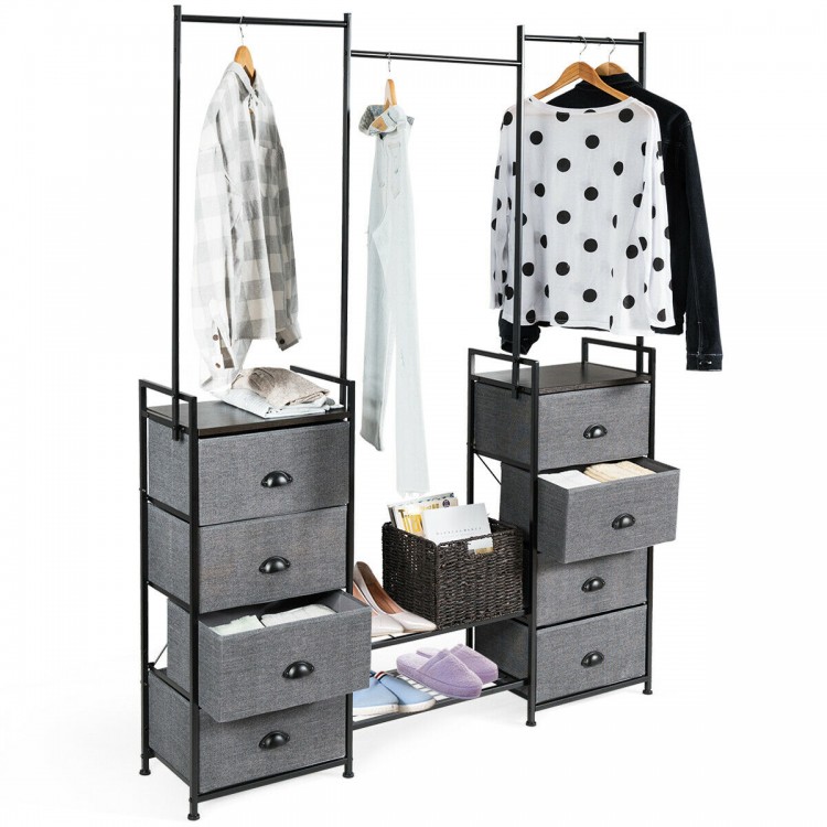 3-in-1 Portable Multifunctional  Dresser with 8 Fabric Drawers and Metal Rack