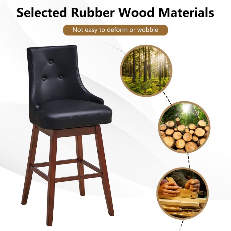 2 Pieces 29 Inch Pub Height Swivel Upholstered Bar Stools with Wood Legs