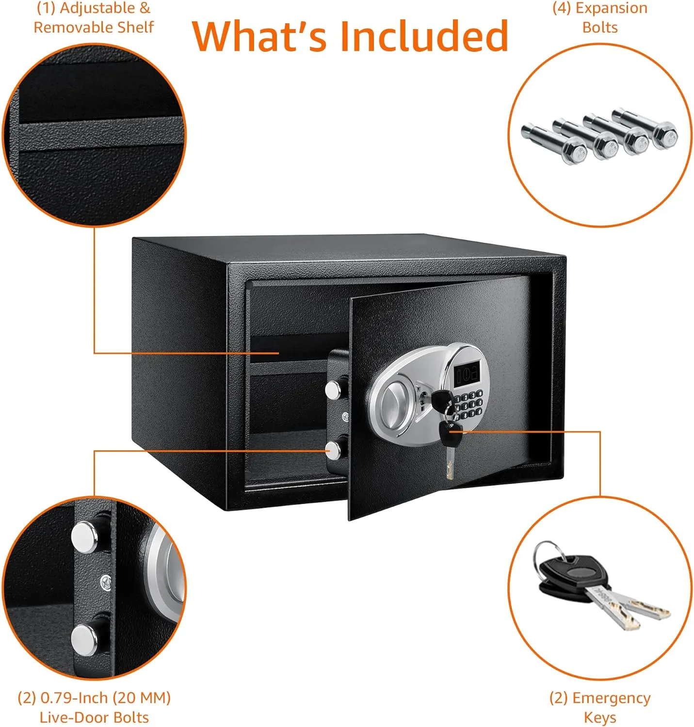 Amazon Basics Black Programmable Security Safe, Electronic Keypad, Alloy Steel, 0.7 Cu Ft, Home/Office Safe