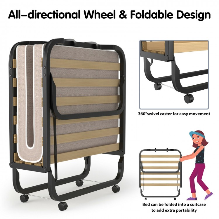 79 x 36 Inch Folding Rollaway Bed with Memory Foam Mattress