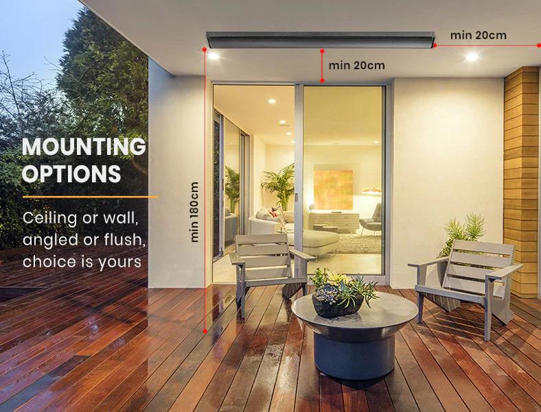 2 x BIO 2400W Outdoor Strip Heater, Radiant Electric Slimline Heat Bar Panel, 10A Plug