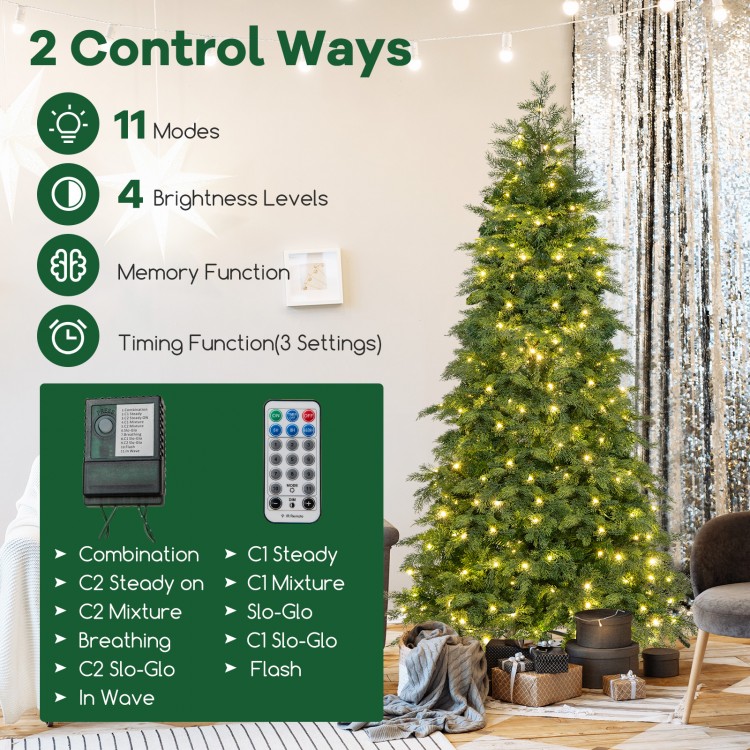 6/7.5 Feet Pre-Lit Artificial Christmas Tree with 11 Modes and Metal Stand