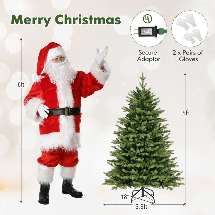 5/6/7 Feet Artificial Xmas Tree Hinged with 11 Lighting Modes and Remote Control