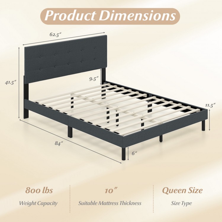 Queen Size Upholstered Bed Frame Linen Platform Bed