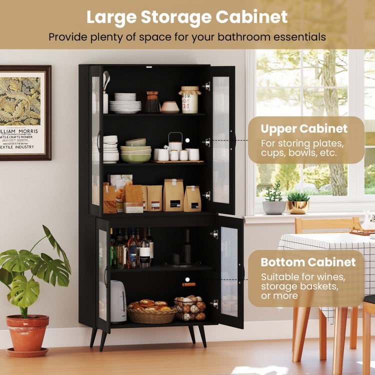 70.5 inch Tall Kitchen Pantry Cabinet Cupboard with 4 Transparent Doors