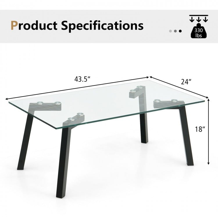 Modern Tempered Glass Coffee Table with Metal Frame for Living Room