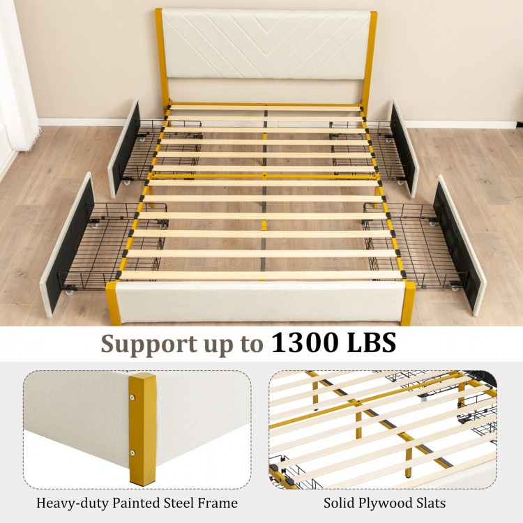 Full Size/Queen Size Upholstered Bed Frame with Adjustable Headboard and 4 Drawers