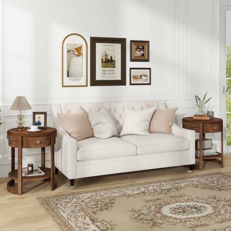 2-Tier Round End Table Mid Century Modern Nightstand