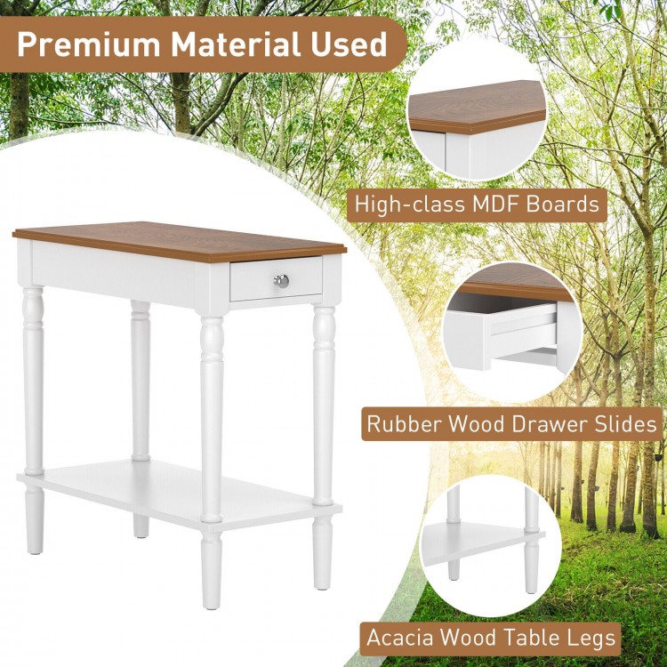 Narrow Side Table with Drawer and Open Storage Shelf