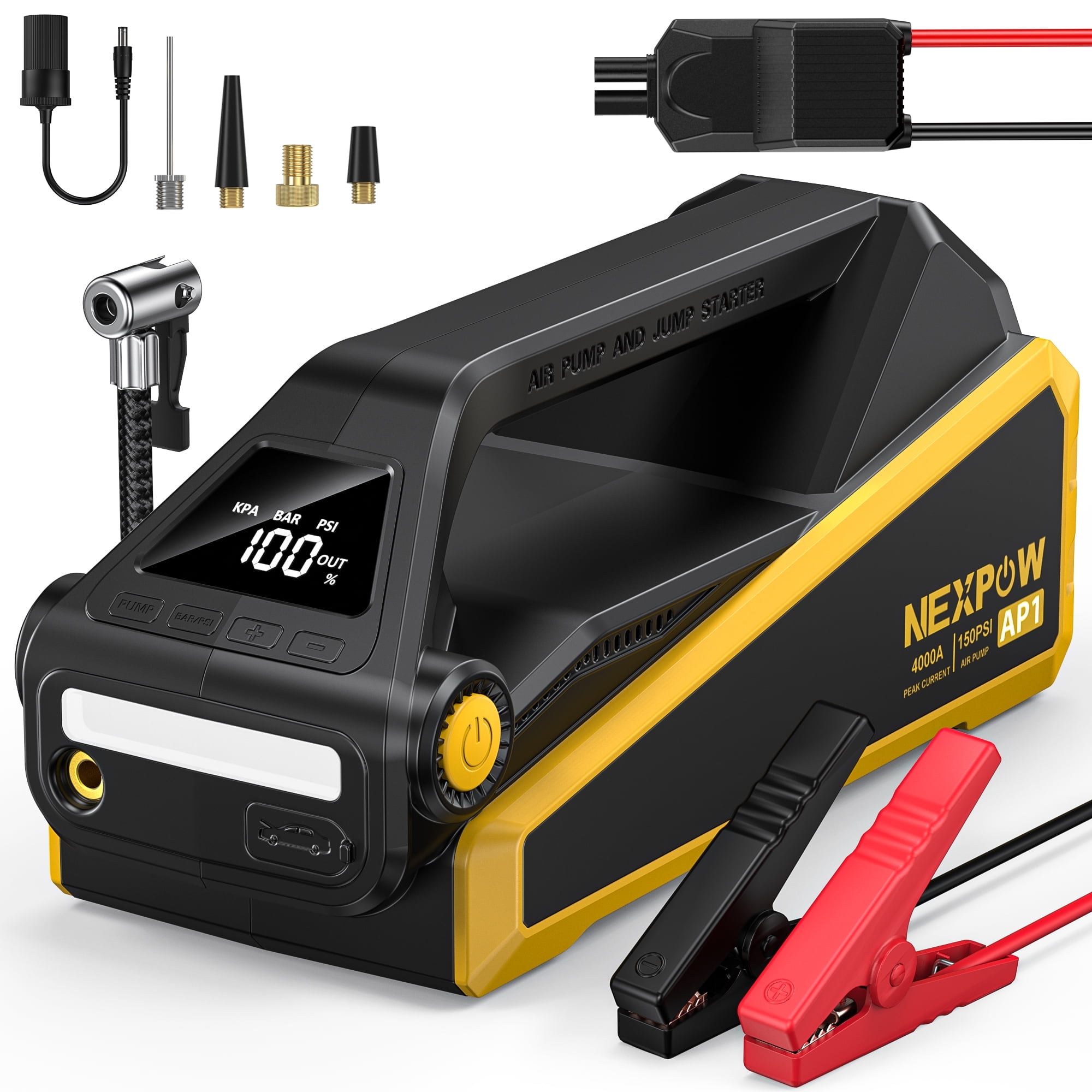 NEXPOW 4000A Jump Starter & Air Compressor, 150 PSI Digital Tire Inflator for All Gas/10L Diesel Vehicles