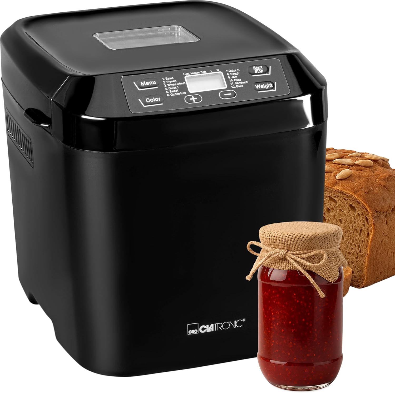 Clatronic® Brødmaskine - frisk brød bage selv derhjemme | automatisk tilberedning og varmholdningsfunktion | Bagemaskine med timer | nem betjening via display | 12 bageprogrammer | BBA 3774