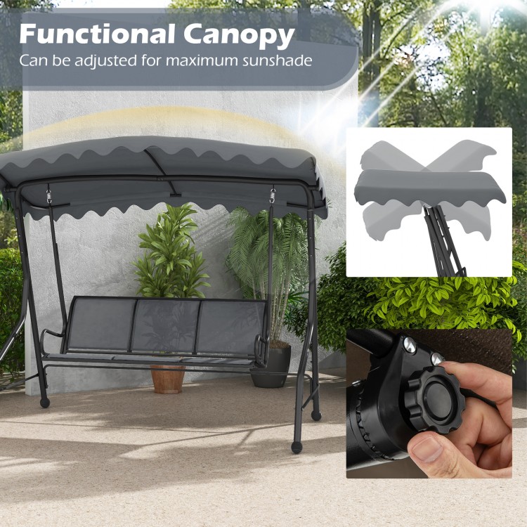 3-Seat Outdoor Porch Canopy Swing with Adjustable Shading
