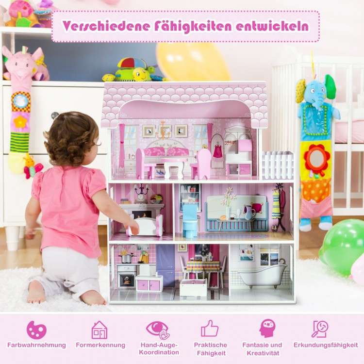 28 Inch Pink Dollhouse with Furniture