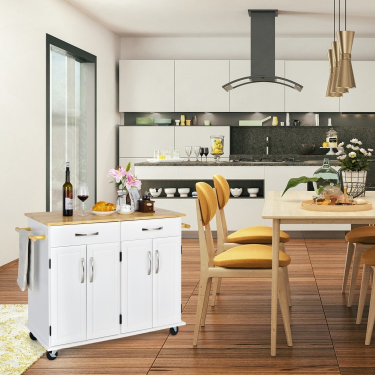 4-Door Rolling Kitchen Island Cart Buffet Cabinet with Towel Racks Drawers