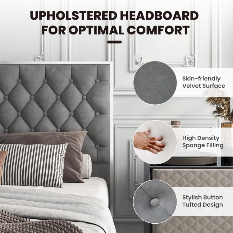 Full/Queen Size Upholstered Bed Frame with Velvet Headboard