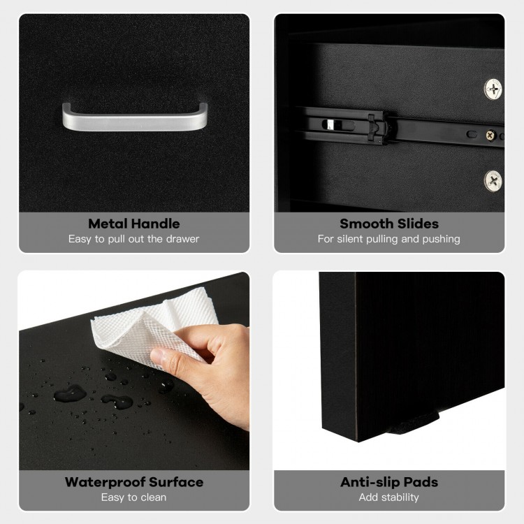 Set of 2 Modern Wooden Nightstands with Storage Drawer and Open Cabinet