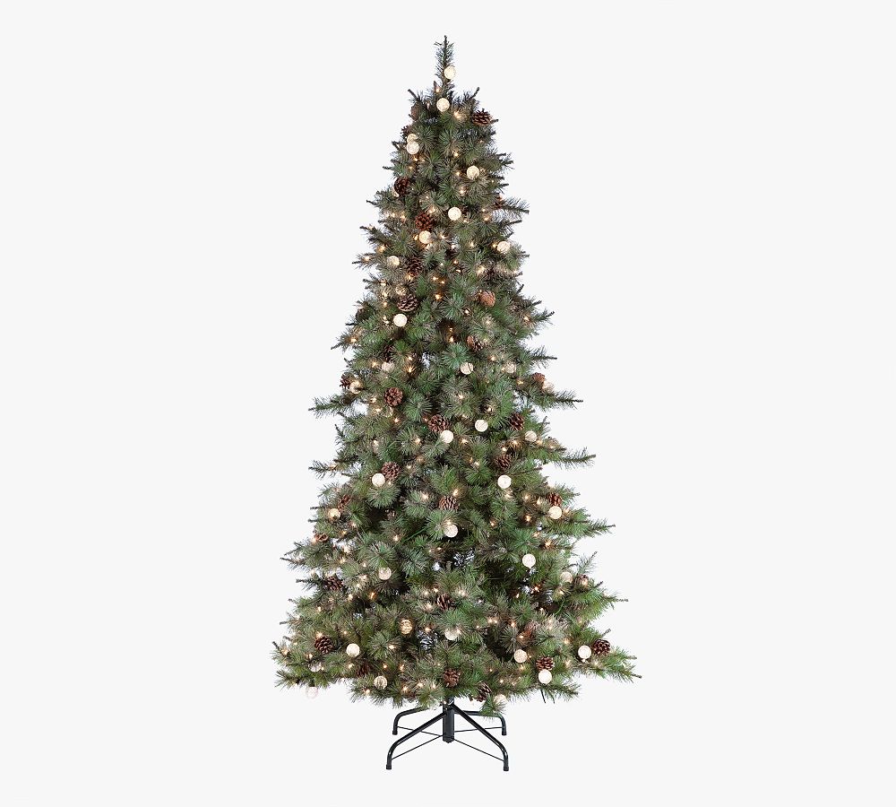 Arcadia Fir 7.5 Ft Pre-Lit Faux Christmas Tree, PVC & Metal, Clear Lights, Indoor Use