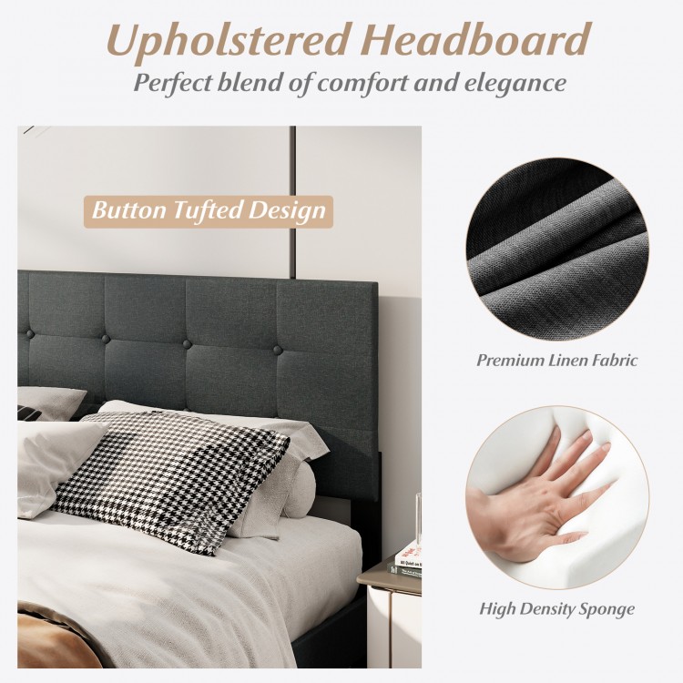 Queen Size Upholstered Bed Frame Linen Platform Bed