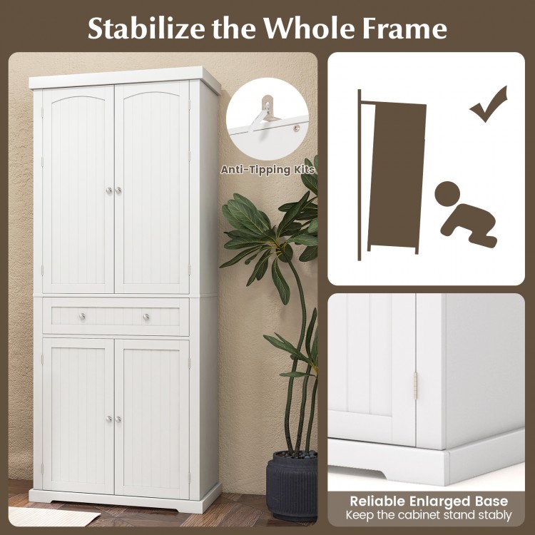 72 Inch Freestanding Kitchen Pantry Cabinet 4 Doors Storage Cupboard Shelves Drawer