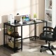 47/55 Inch Computer Desk Office Study Table Workstation Home with Adjustable Shelf Black