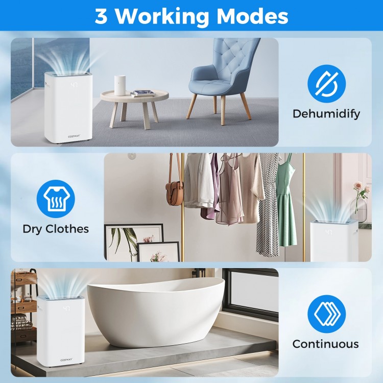 Dehumidifier with Auto Drain or Manual Drainage for Home Basement