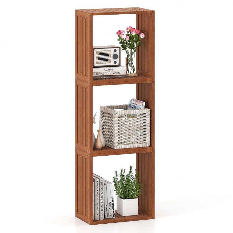 3 Cube Bookcases Solid Wood Stacking Storage Organizers with Open Slatted Design