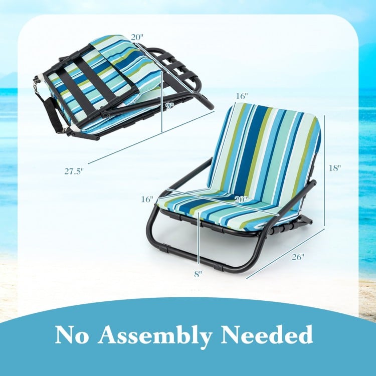 2 Pack Low Folding Beach Chairs for Adults with Cushion