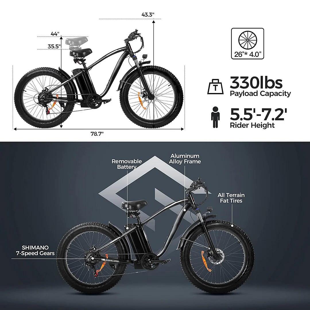 Outdoor electric bike with 48V/15Ah lithium battery ?C Black