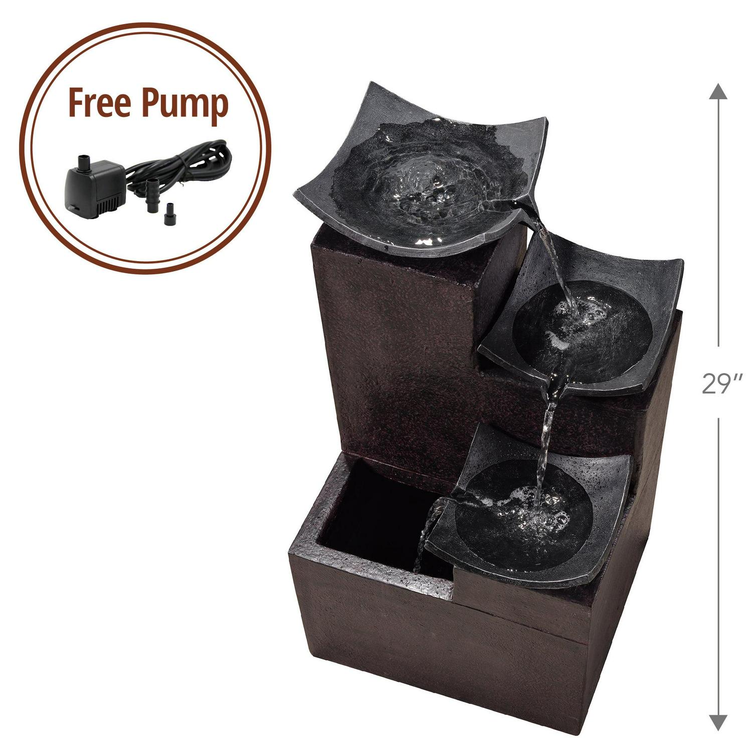 Teamson Home Outdoor Stone-Look 4-Tier Floor Fountain, Rusted Finish, Weatherproof, Zen Garden Decor