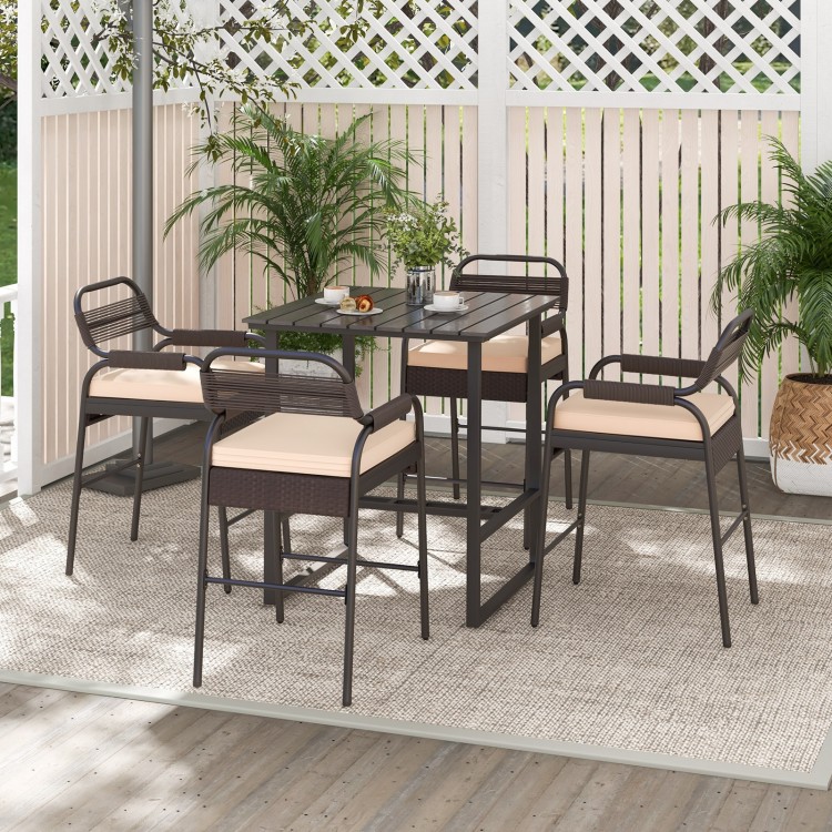 5 Piece Rattan Counter Set with 4 Stools and Polywood Bar Table