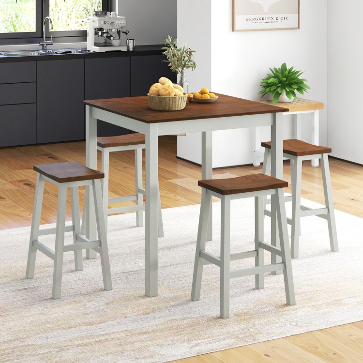 5 Piece Dining Table Set with 4 Saddle Stools for Kitchen Dining Room Apartment