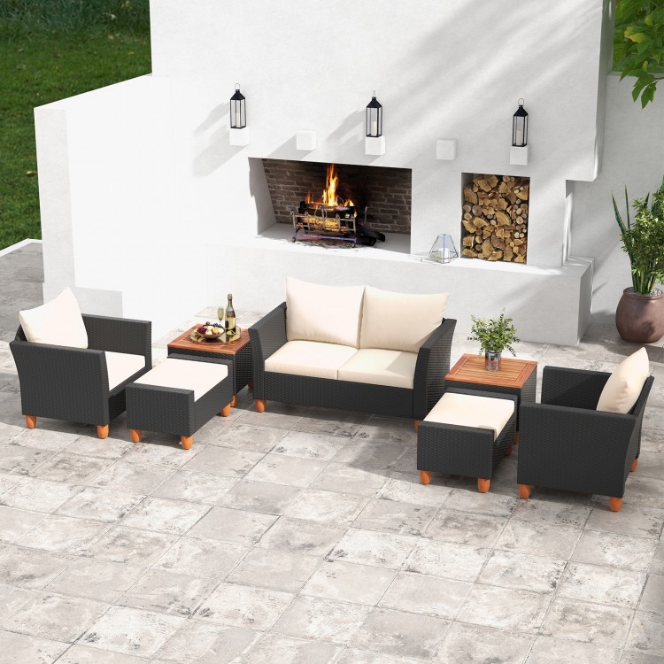 7 Pieces Patio Furniture PE Rattan Sectional Sofa Set with Armchairs and Table