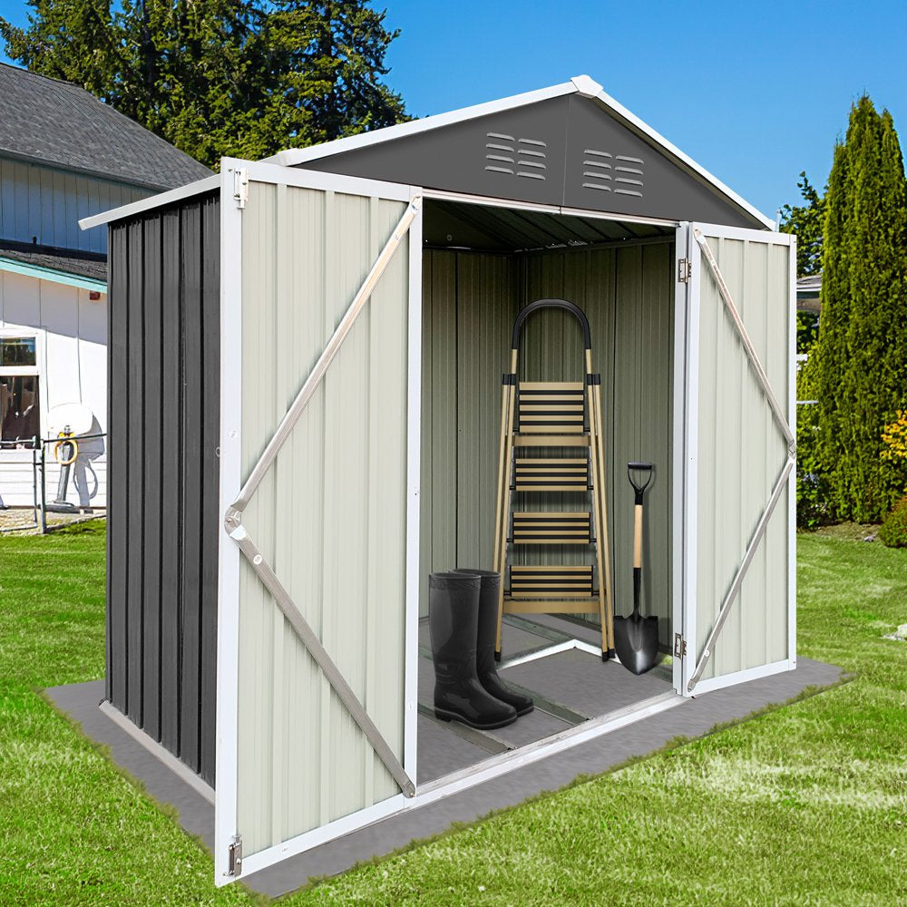 Seizeen 6′ x 4′ Outdoor Metal Storage Shed, Galvanized Steel, Lockable Door, Dark Gray