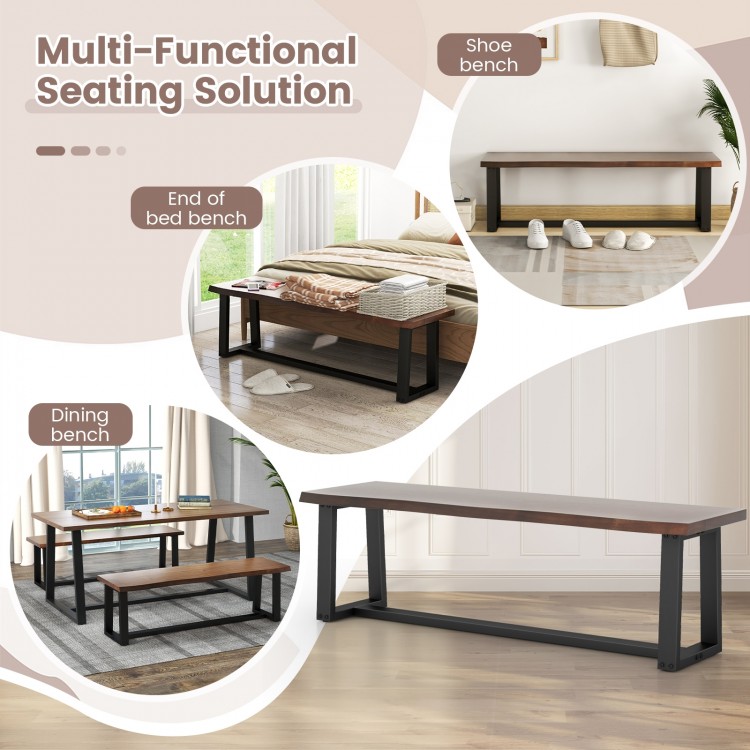 56.5 Inches Wood Dining Bench with Wavy Edge and Adjustable Footpads