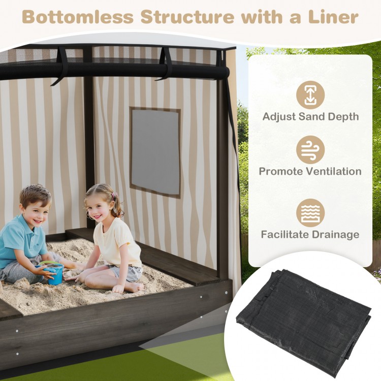 Wooden Sandbox with Canopy for Children 3+ Years Old