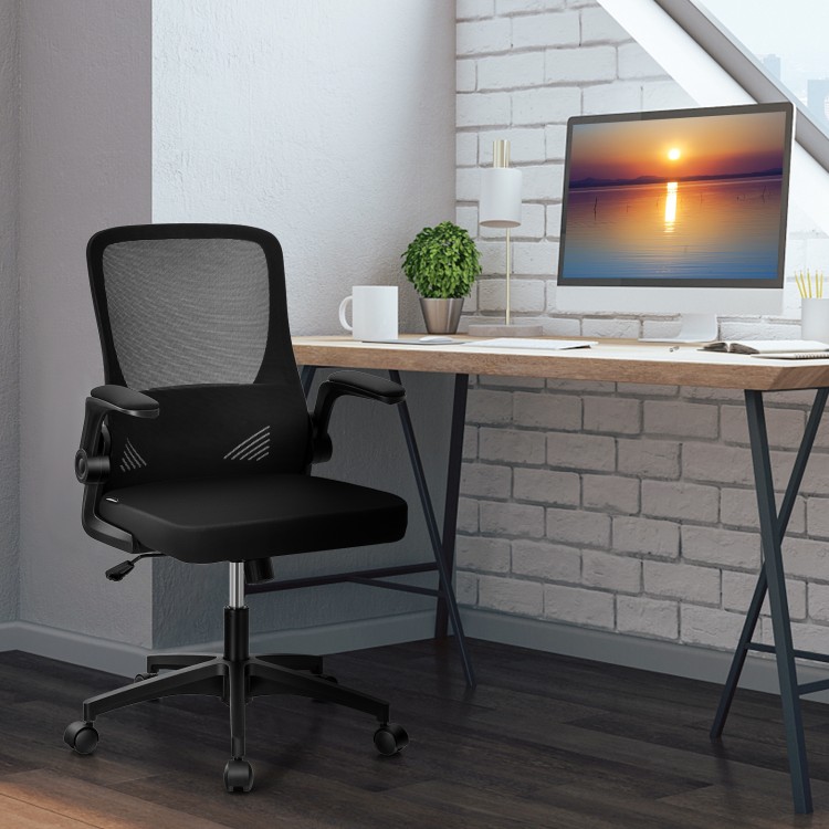 Swivel Mesh Office Chair with Foldable Backrest and Flip-Up Arms