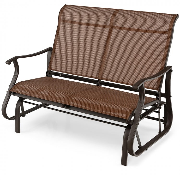 2-Person Patio Glider Bench with High Back and Curved Armrests